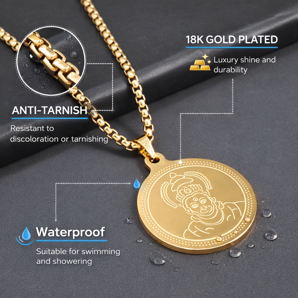 Hanuman Gold Plated Pendant Chain For Men (24 Inch)