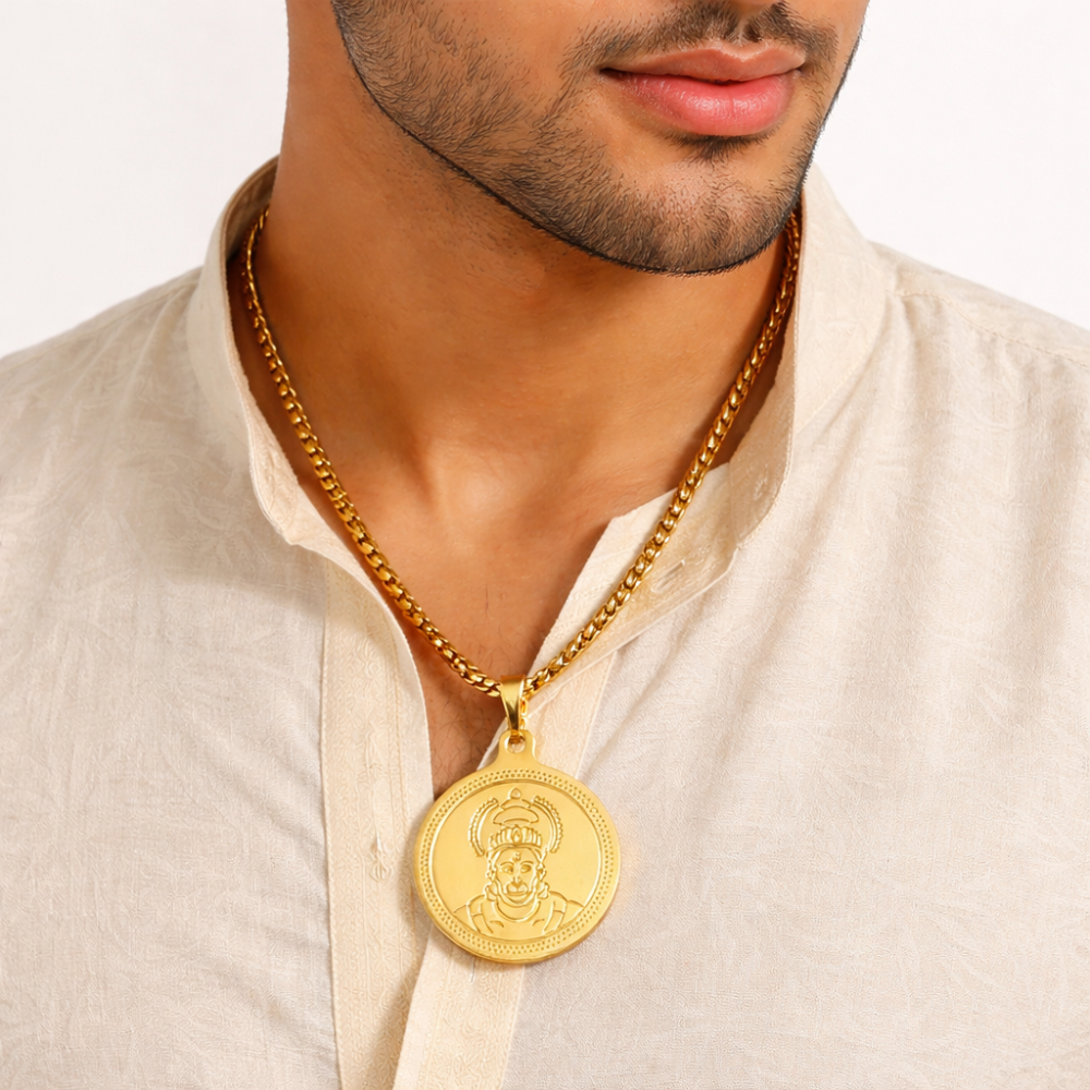 Hanuman Gold Plated Pendant Chain For Men (24 Inch)