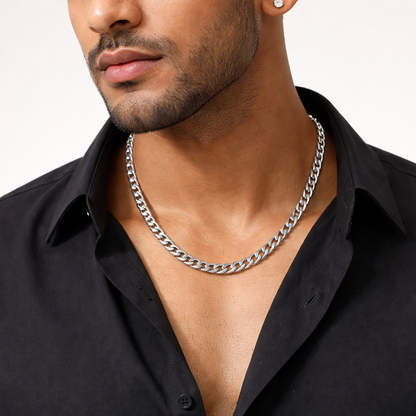 Silver Stainless Steel Curb Chain For Men (21.5 Inch)