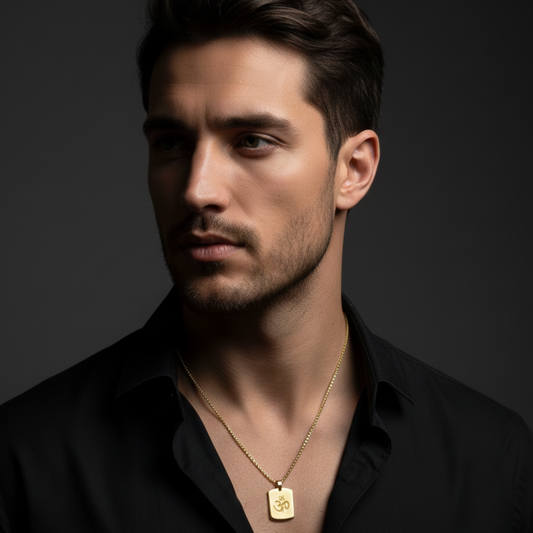 Om Trishul Power Gold Plated Pendant Chain Necklace (23 Inch)