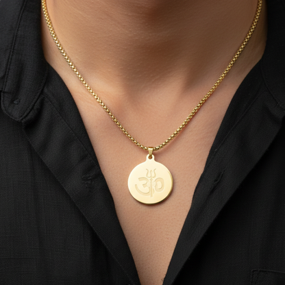 Om Trishul Pendant Gold Stainless Steel Necklace Chain For Men (24 Inch)