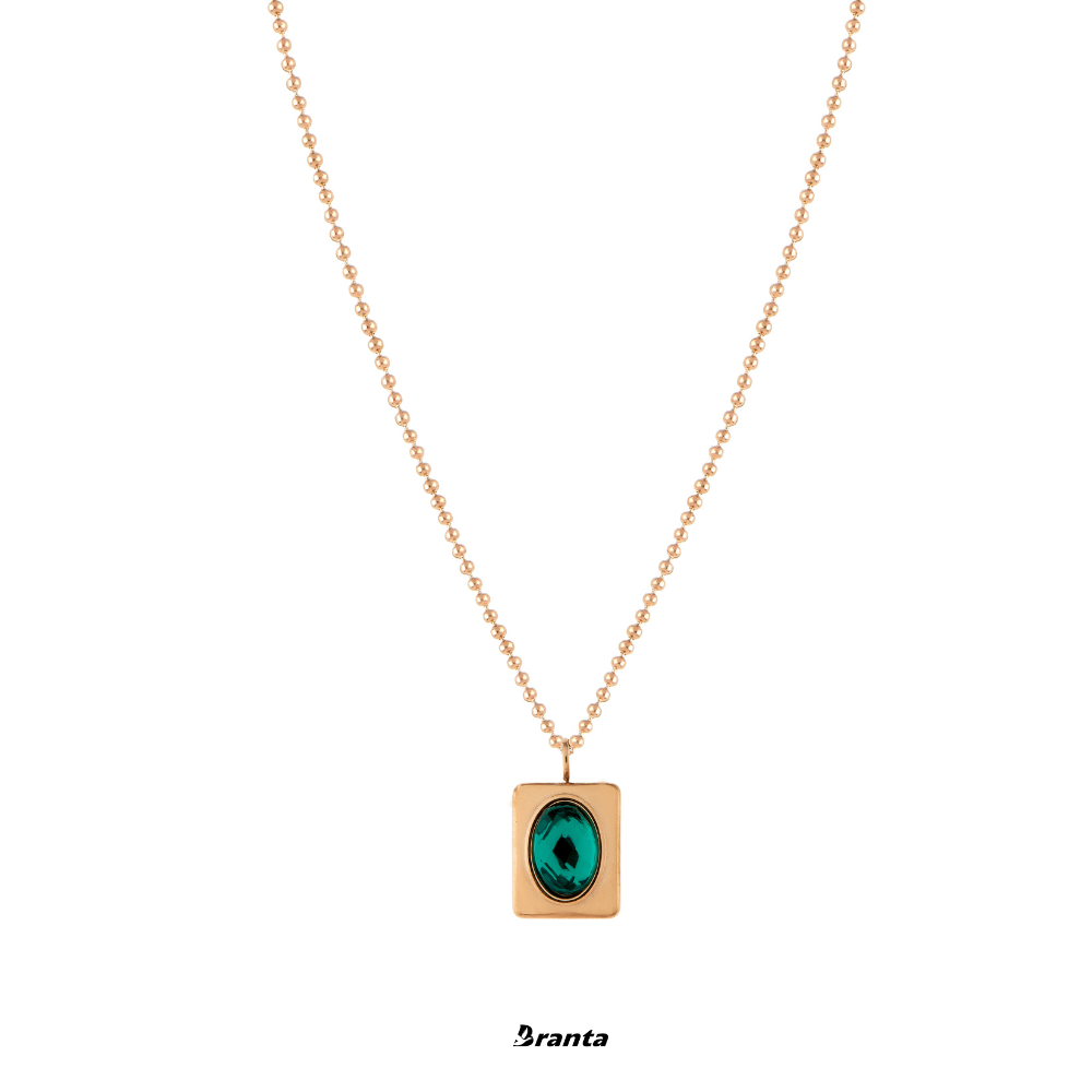 Oval Emerald Diamond Pendant Rose Gold Necklace For Women