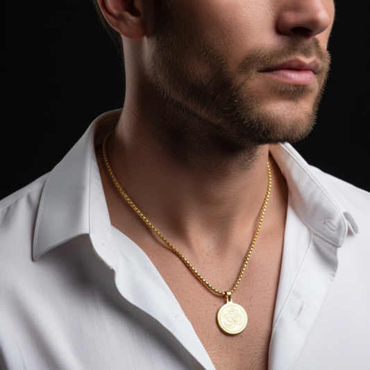Om Pendant Gold Stainless Steel Necklace Chain For Men (24 Inch)