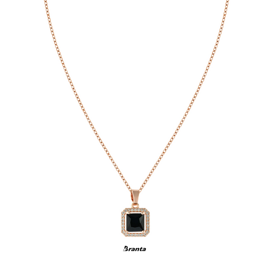 Black Square Crystal Pendant Rose Gold Necklace For Women