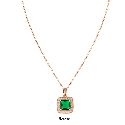 Green Square Crystal Pendant Rose Gold Necklace For Women