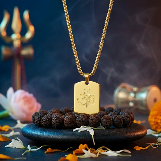 Om Trishul Power Gold Plated Pendant Chain Necklace (24 Inch)