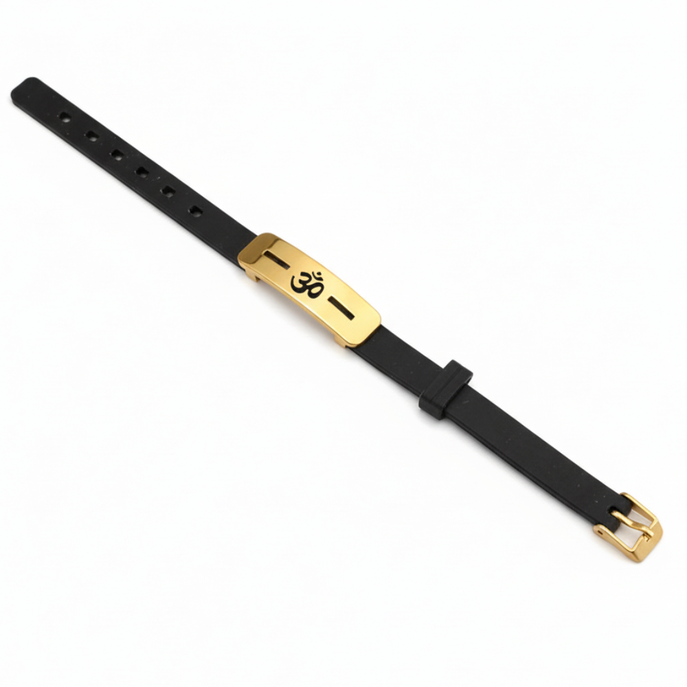 Om Black line Silicon Men's Gold Bracelet