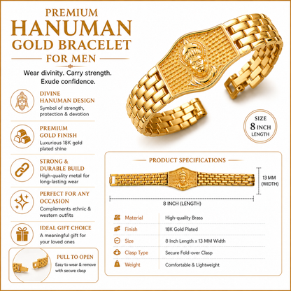Premium Hanuman Gold Bracelet For Men (8 Inch)