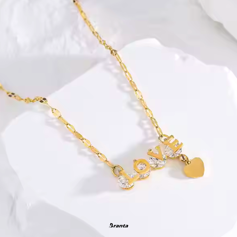 Love Zircon Studded Pendant Necklace