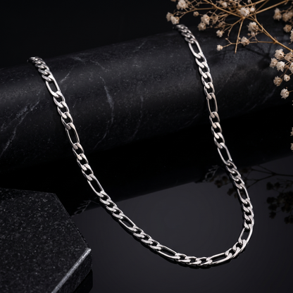 Premium Silver Figaro Link Chain Necklace ( 22 Inch )