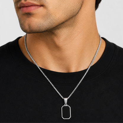 Classic Black Onyx Pendant Necklace – Stainless Steel Box Chain