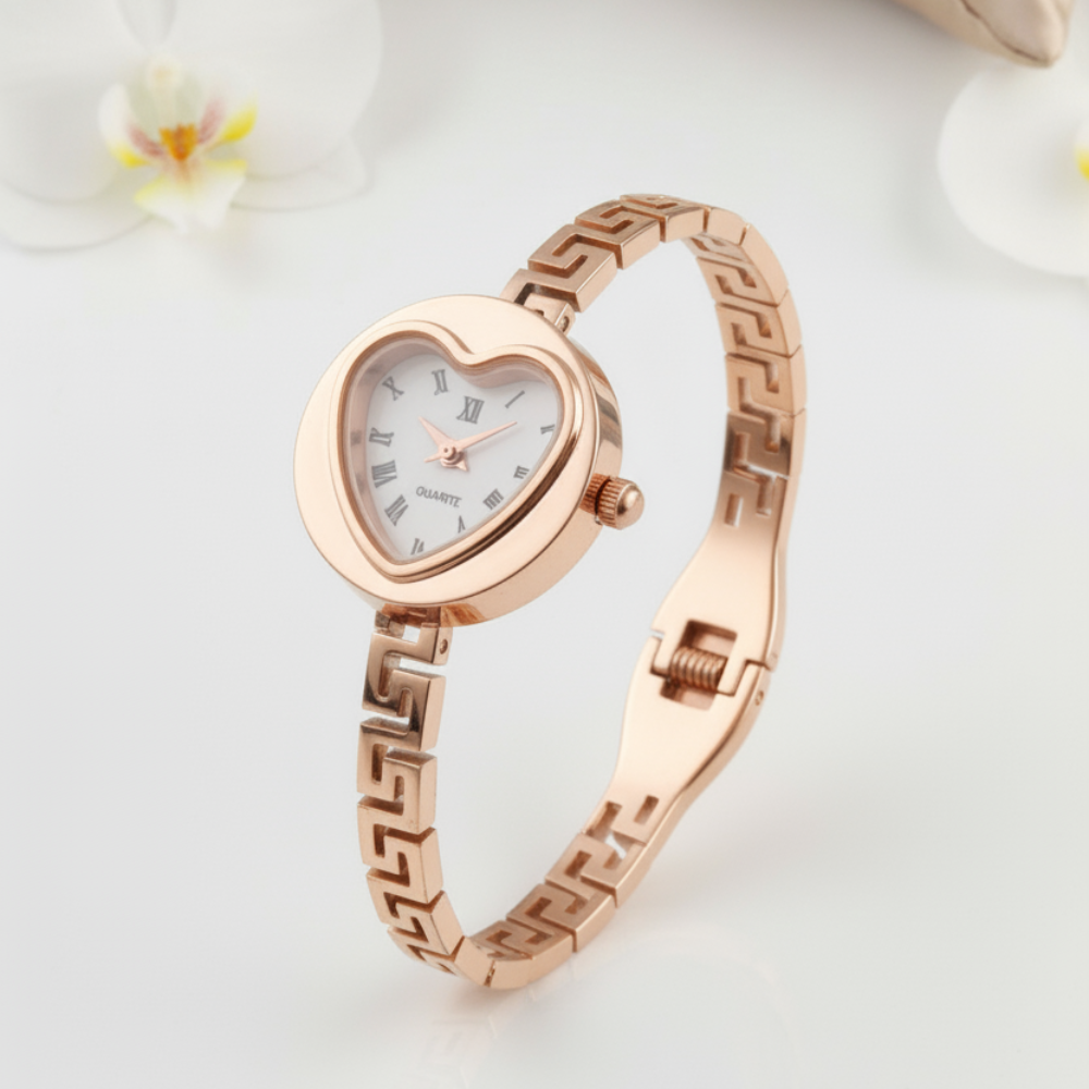 Heartora Stainless Steel Heart Dial Watch for Women