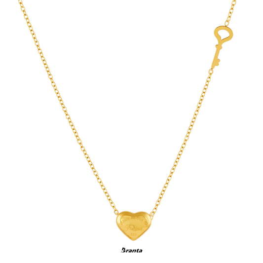 Golden Heart and Key Necklace