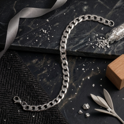 Silver Stainless Steel Curb Bracelet For Men (8.5 Inch)