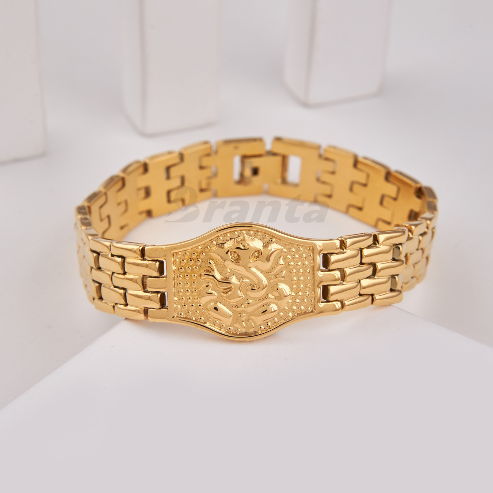 Premium Ganesh Gold Bracelet For Men (8 Inch)