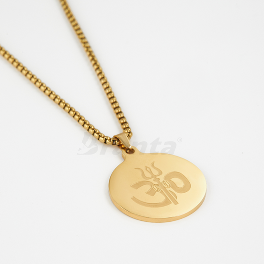 Om Trishul Pendant Gold Stainless Steel Necklace Chain For Men (24 Inch)