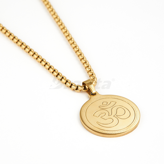 Om Pendant Gold Stainless Steel Necklace Chain For Men (24 Inch)