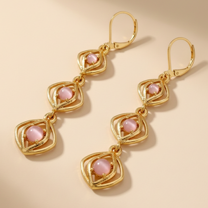 Square Sparkle Light Pink Diamond Earrings For Women