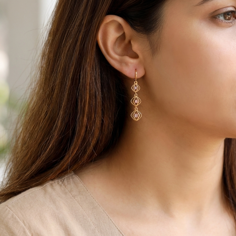 Square Sparkle Light Pink Diamond Earrings For Women