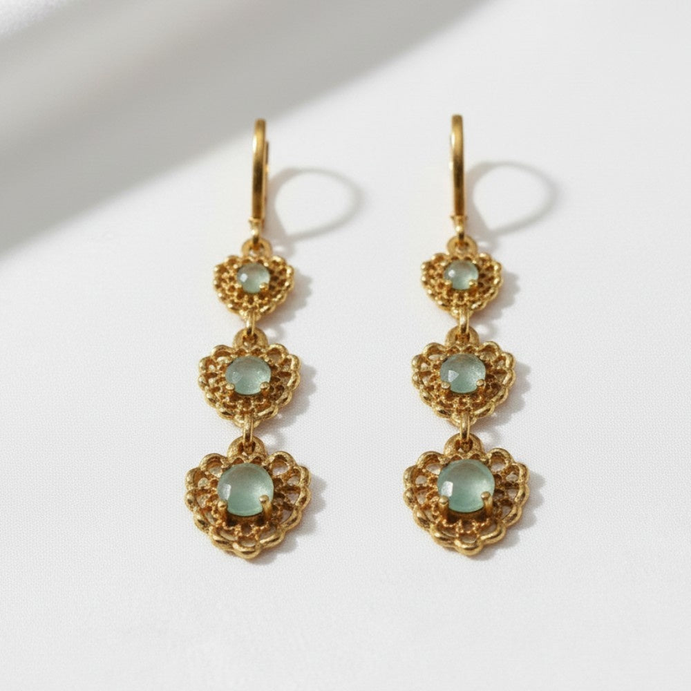 Loving Hearts Light Green Diamond Earrings For Women