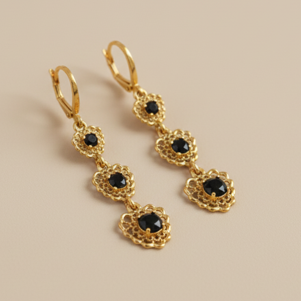 Loving Hearts Black Diamond Earrings For Women