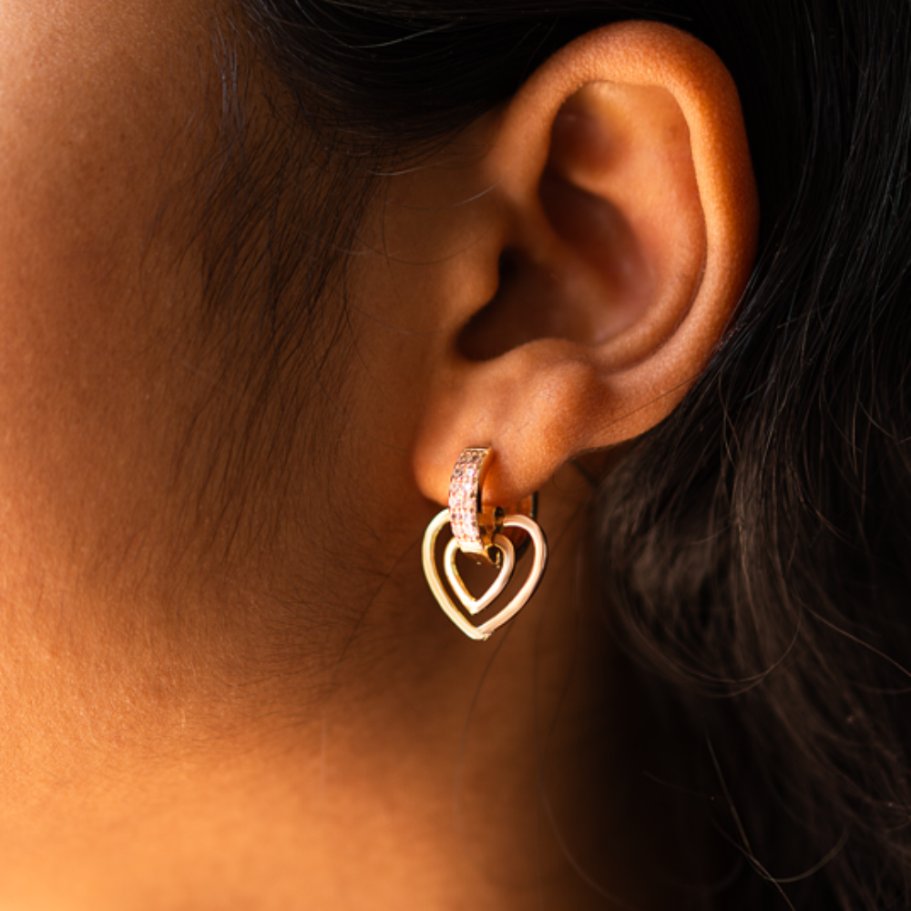 Double Line Heart Shape Diamond Earrings For Women