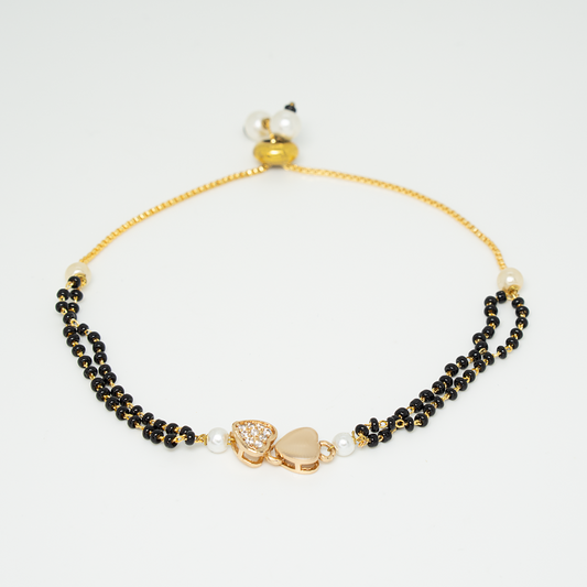 Heart Black & Gold Pearl Mangalsutra Bracelet For Women