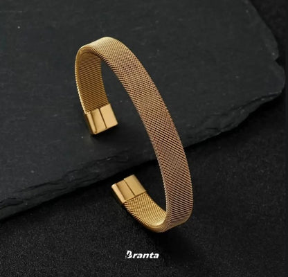 Woven Stainless Steel Cuff Bracelet For Men