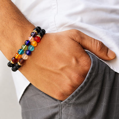 7 Chakra Black Stone Bracelet For Men Combo