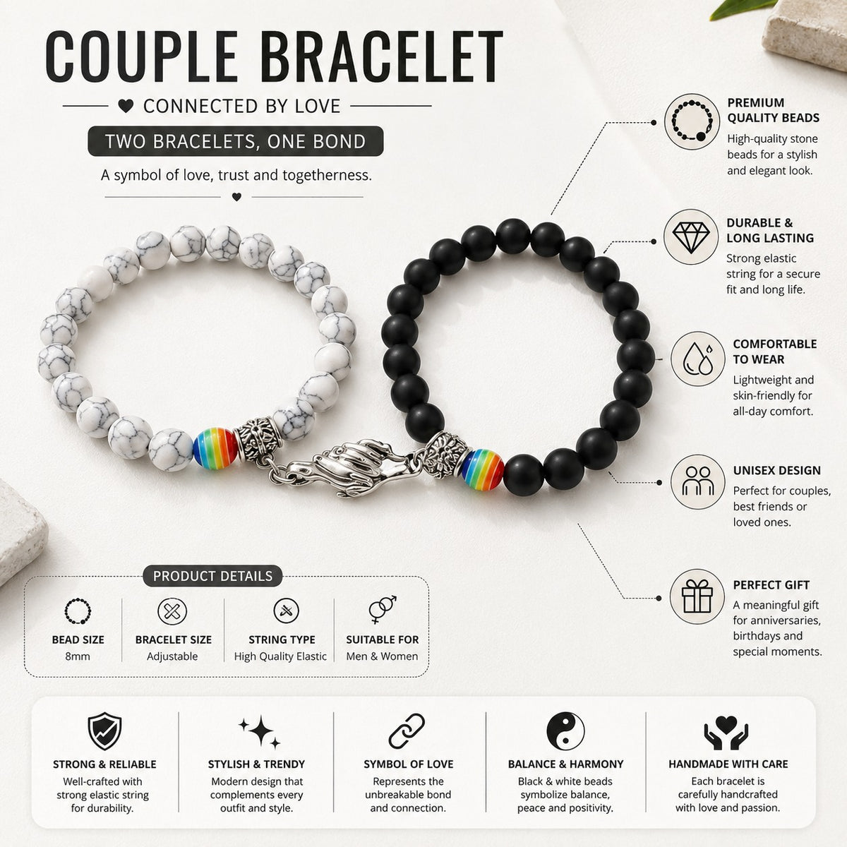 Magnetic Hand Unisex Combo Crystal Bracelet