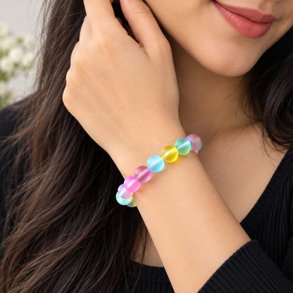 Matte Rainbow Aura Crystal Bracelet For Women