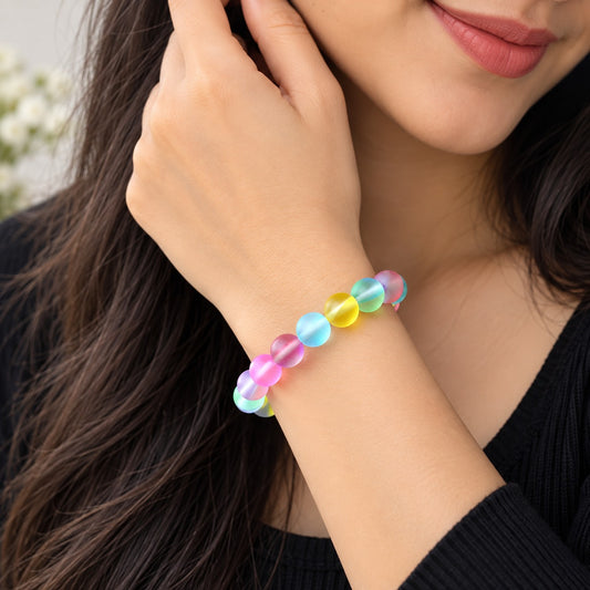 Matte Rainbow Aura Crystal Bracelet For Women