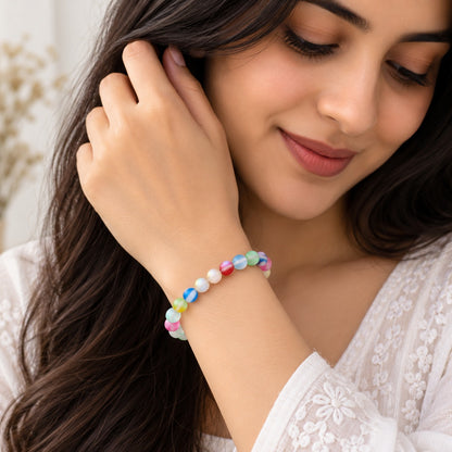 Matte Rainbow Aura Crystal Bracelet For Women