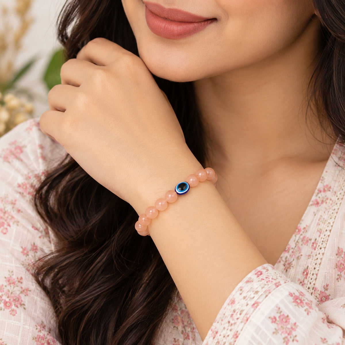 Evil Eye Peach Tranquility Bracelet For Women