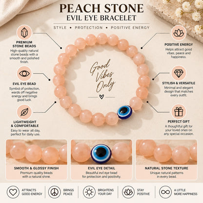 Evil Eye Peach Tranquility Bracelet For Women