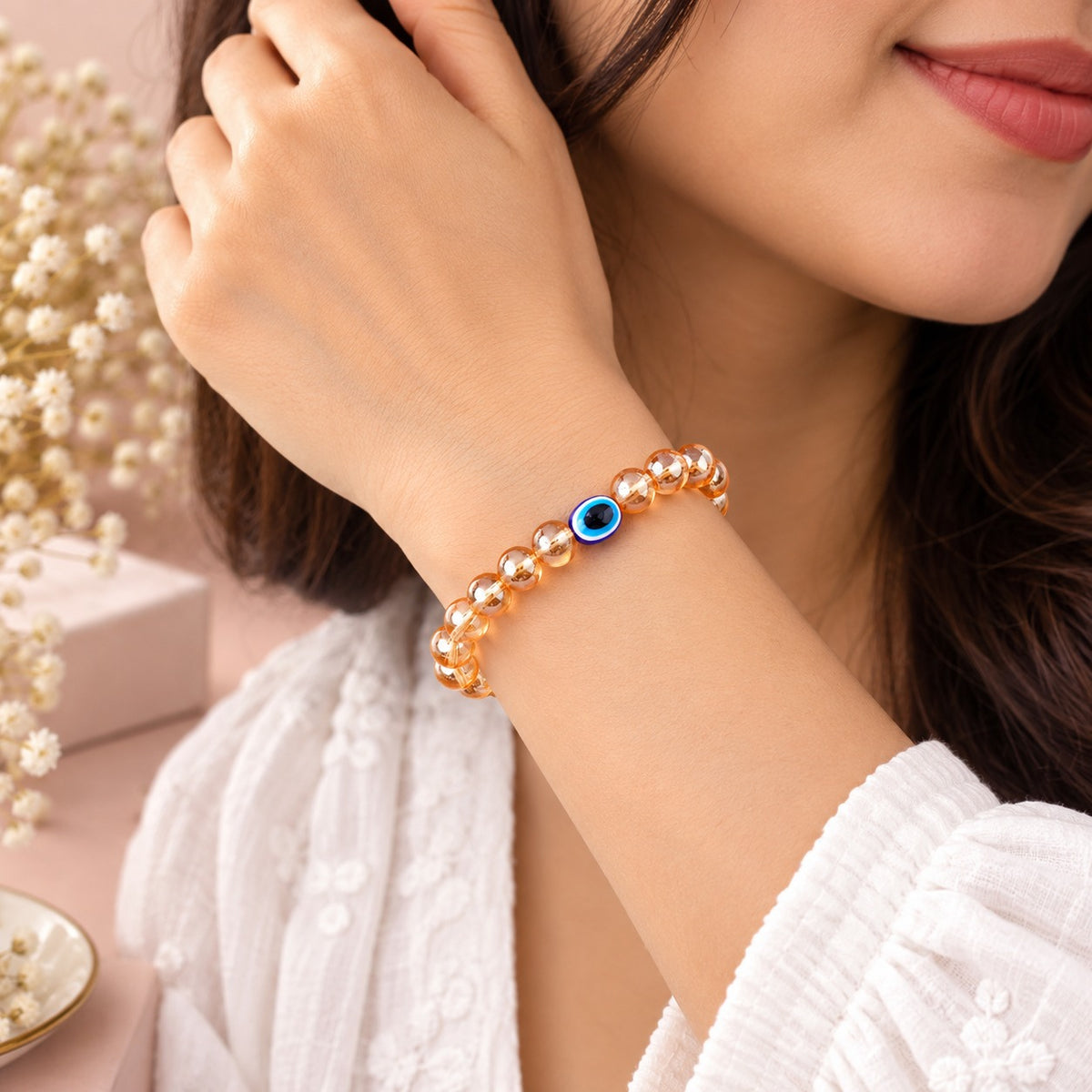 Citrine Dream Evil Eye Stone Bracelet For Women