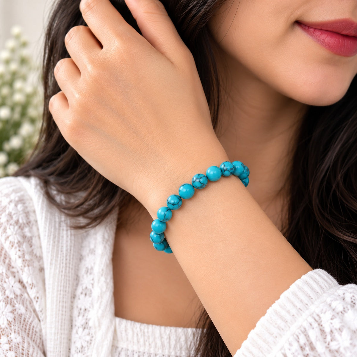 Turquoise Blue Natural Crystal Healing Bracelet For Women