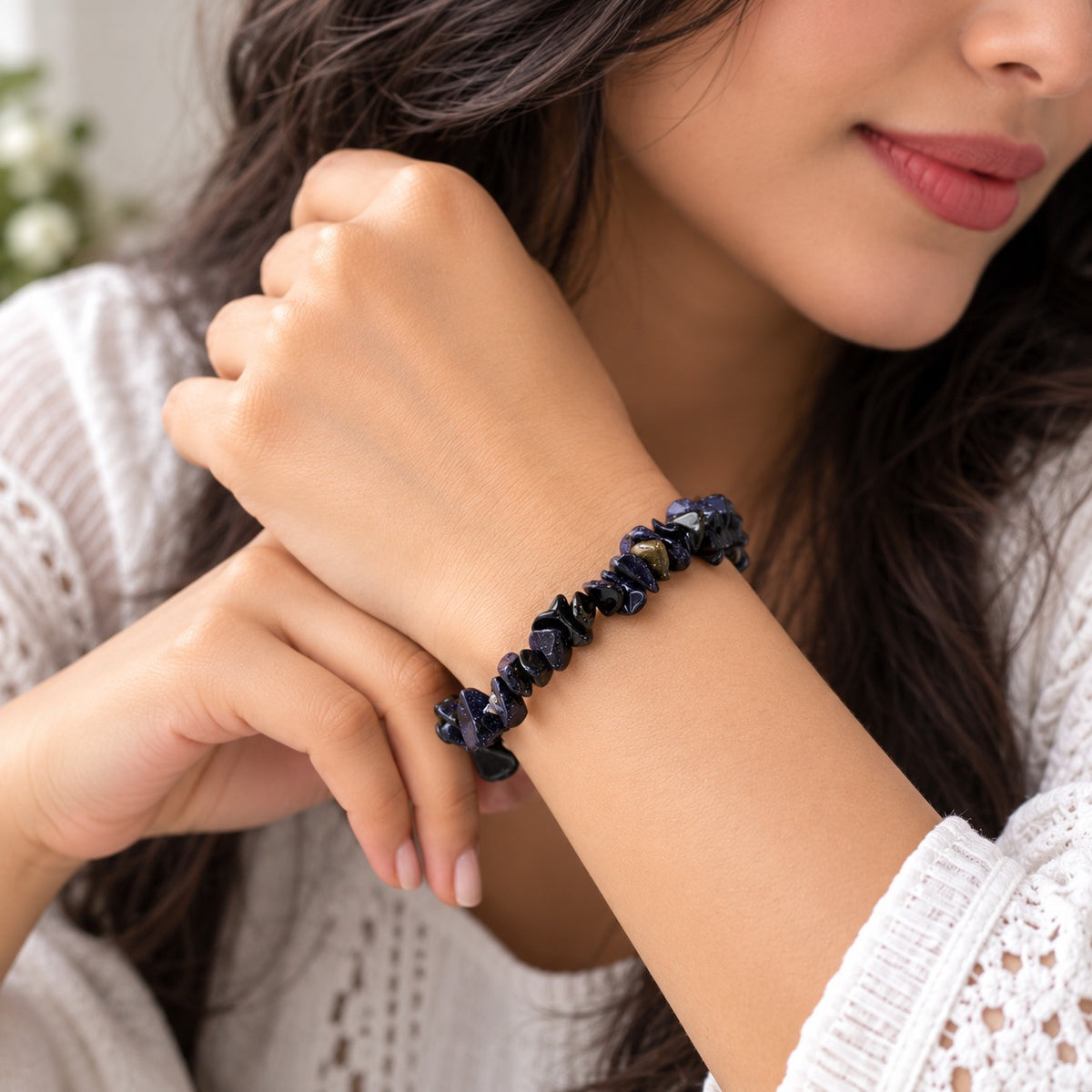 Charcoal Black Chips Crystals Bracelet for Women