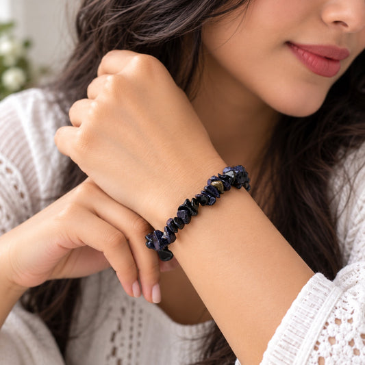 Charcoal Black Chips Crystals Bracelet for Women