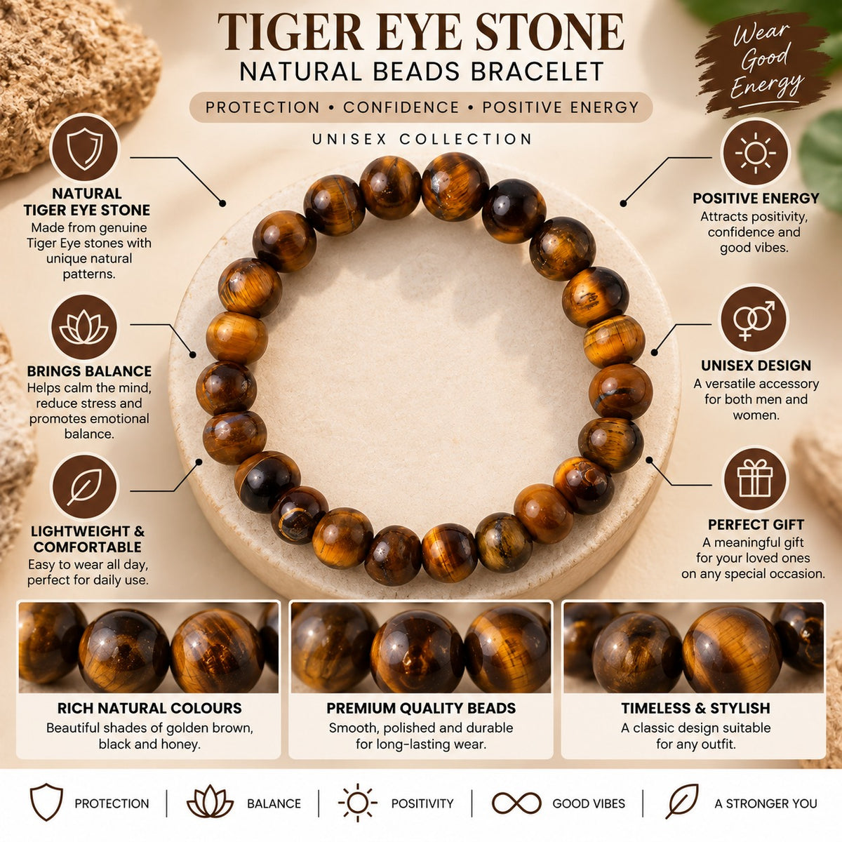 Majestic Tiger Eye Bead Bracelet For Women