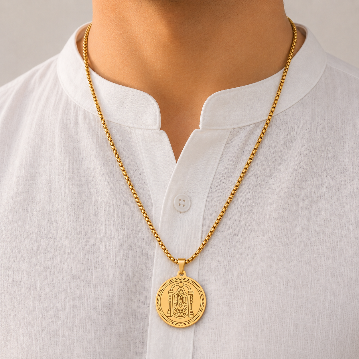 Divine Tirupati Balaji Pendant Gold Stainless Steel Necklace Chain For Men (24 Inch)