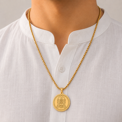 Divine Tirupati Balaji Pendant Gold Stainless Steel Necklace Chain For Men (24 Inch)