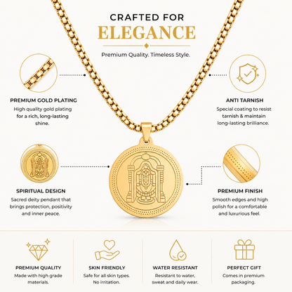 Divine Tirupati Balaji Pendant Gold Stainless Steel Necklace Chain For Men (24 Inch)