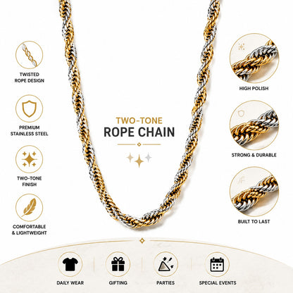 Branta Men's Gold & Silver Twist Chain (21.5 Inch)