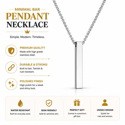 Silver Bar Pendant Chain Necklace For Men