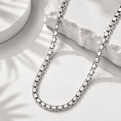 Silver Stainless Steel Italian Box Chain For Men (21.5 Inch)