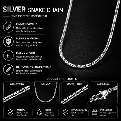 Silver Plated Snake Chain For Men