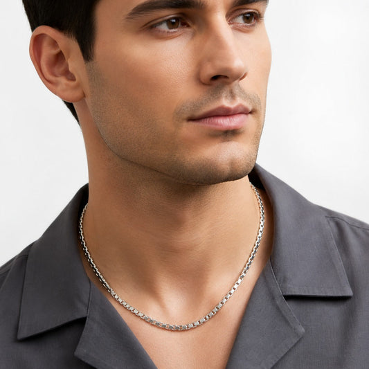 Silver Stainless Steel Italian Box Chain For Men (21.5 Inch)