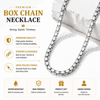 Silver Stainless Steel Italian Box Chain For Men (21.5 Inch)