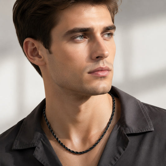 Black Rope Chain Necklace For Men (22 Inch)